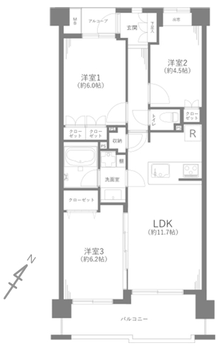八王子市堀之内2丁目の中古マンションの間取図の写真