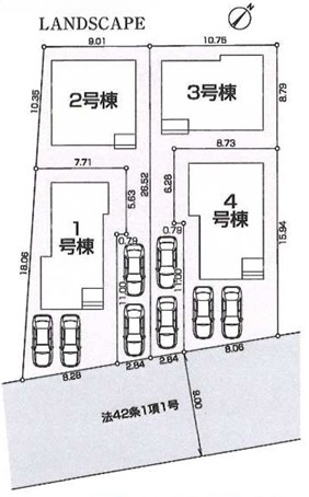 八王子市椚田町の新築戸建ての4号棟の区画図の写真