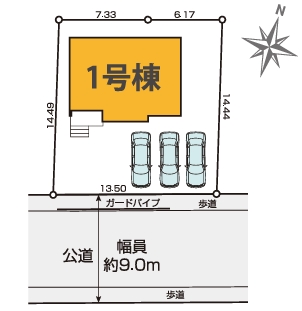 八王子市北野台3丁目の新築戸建ての区画図の写真