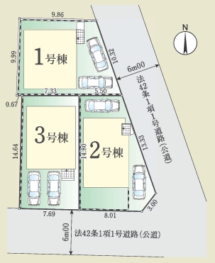 八王子市子安町2丁目の新築戸建ての2号棟の区画図の写真