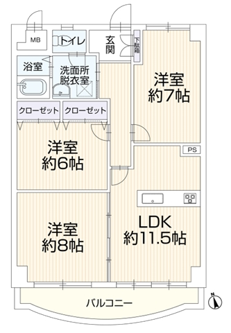 八王子市松木の中古マンションの間取図の写真