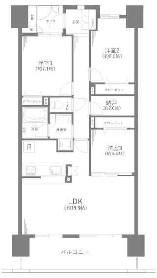 八王子市松木の中古マンションの間取図の写真