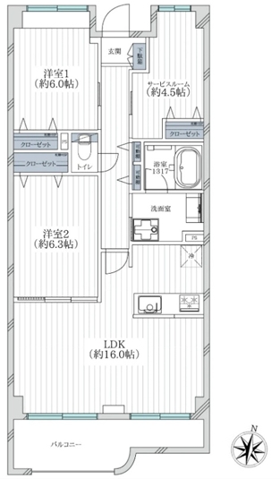八王子市南大沢2丁目の中古マンションの間取図の写真