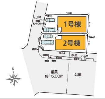 八王子市元本郷町2丁目の新築戸建ての2号棟の区画図の写真