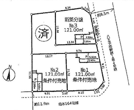 八王子市中山の新築戸建ての区画図の写真