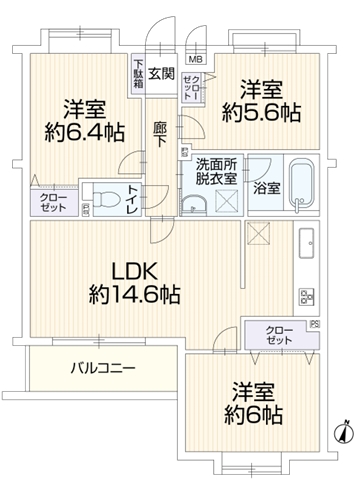 八王子市大塚の中古マンションの間取図の写真