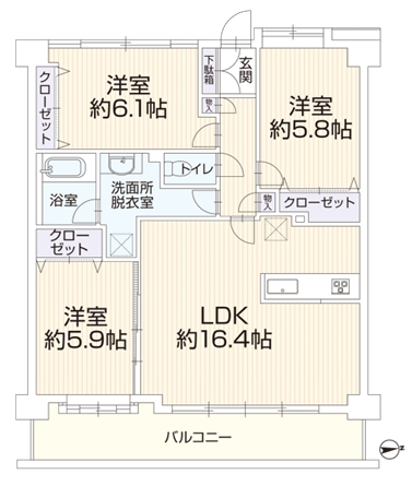 八王子市大和田町7丁目の中古マンションの間取図の写真