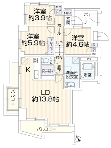 八王子市散田町5丁目の中古マンションの間取図の写真