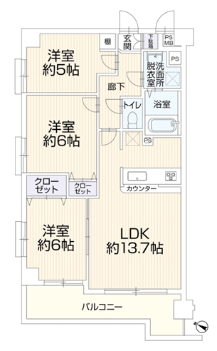 八王子市散田町5丁目の中古マンションの間取図の写真