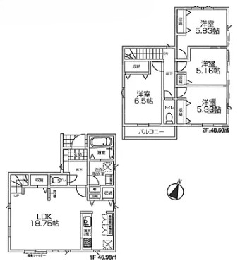 八王子市下柚木2丁目の新築戸建ての間取図の写真