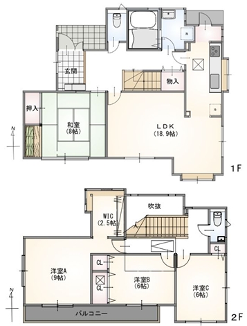 八王子市城山手2丁目の中古戸建ての間取図の写真