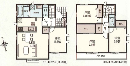八王子市上野町の新築戸建てのC号棟の間取図の写真