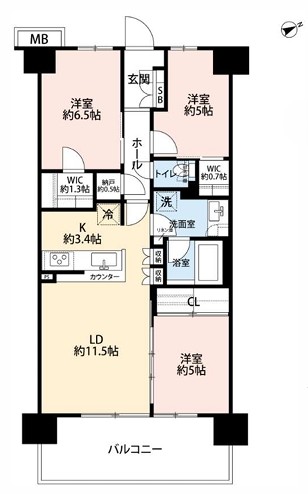 町田市小山ヶ丘6丁目の中古マンションの間取図の写真