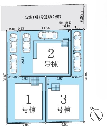 相模原市中央区横山6丁目の新築戸建て3号棟の区画図の写真