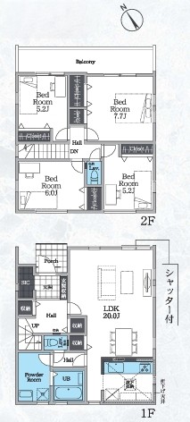 相模原市中央区横山6丁目の新築戸建て3号棟の間取図の写真