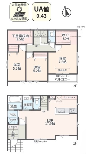 相模原市緑区町屋4丁目の新築戸建て1号棟の間取図の写真
