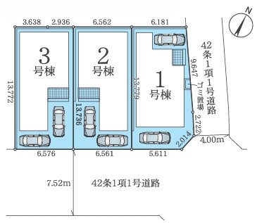 相模原市中央区相生2丁目の新築戸建て1号棟の区画図の写真