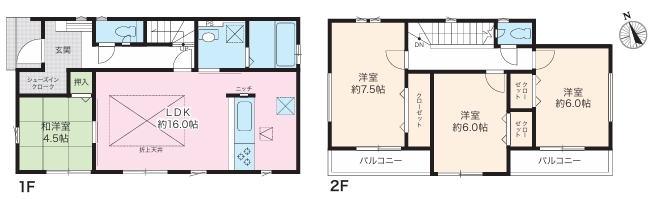 相模原市中央区淵野辺本町3丁目の新築戸建て1号棟の間取図の写真