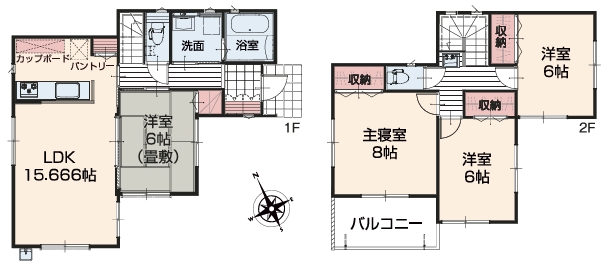 相模原市中央区田名の新築戸建て1号棟の間取図の写真