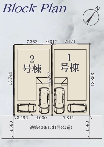 相模原市中央区横山4丁目の新築戸建て2号の区画図の写真