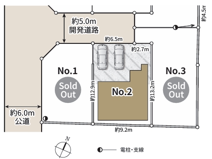 相模原市中央区横山台2丁目の新築戸建て2号棟の区画図の写真