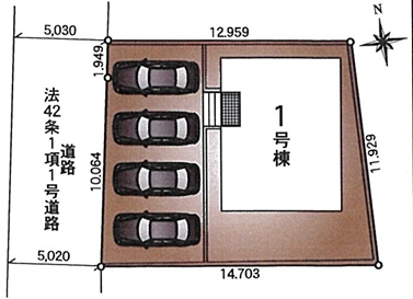 相模原市緑区相原1丁目の新築戸建ての区画図の写真