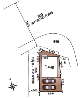 相模原市緑区二本松2丁目の新築戸建ての区画図の写真