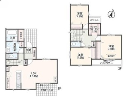 町田市相原町の新築戸建て2号棟の間取図の写真