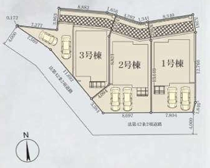 町田市本町田の新築戸建て3号棟の区画図の写真