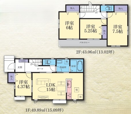 町田市木曽西1丁目の新築戸建てN号棟の間取図の写真