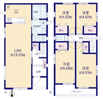 町田市成瀬台1丁目の新築戸建てのB号棟の間取図の写真