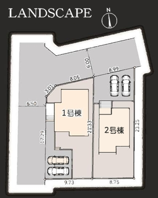 町田市能ヶ谷6丁目の新築戸建ての2号棟の区画図の写真