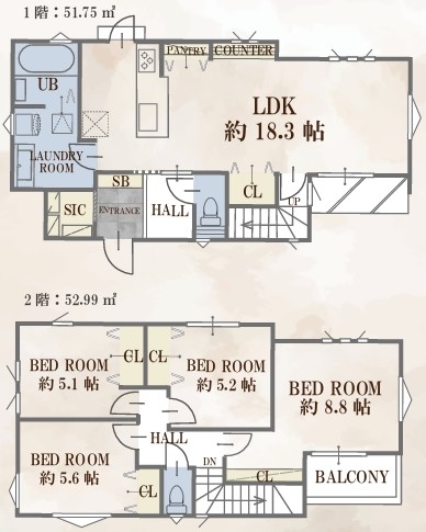 町田市玉川学園3丁目の新築戸建てのBの間取図の写真