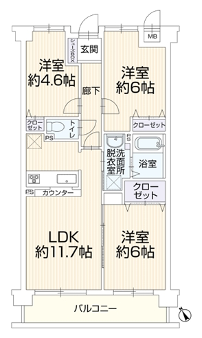 相模原市中央区東淵野辺3丁目中古マンションの間取図の写真