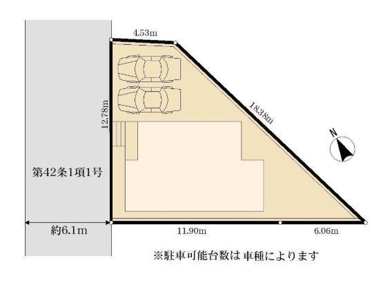 相模原市中央区上矢部5丁目の新築戸建ての区画図の写真