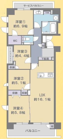 相模原市中央区相模原4丁目中古マンションの間取図の写真