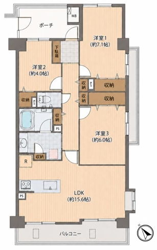相模原市中央区横山3丁目中古マンションの間取図の写真