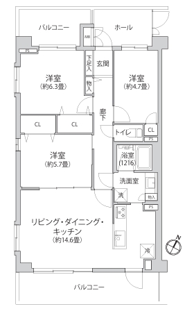 相模原市緑区西橋本1丁目中古マンションの間取図の写真