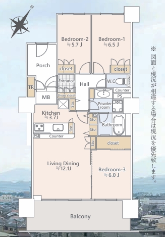 相模原市緑区西橋本5丁目の中古マンションの間取図の写真