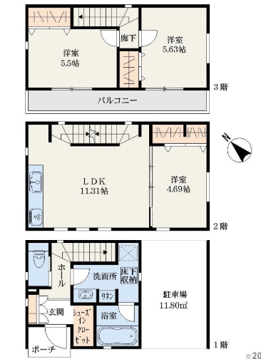 相模原市南区相武台3丁目の新築戸建ての間取図の写真